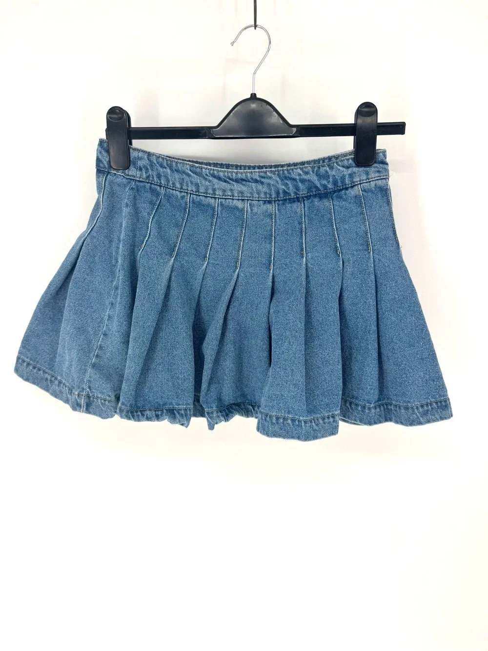 Forever 21 whimsy festival Wester Blue Pleated Denim Skater Mini Skirt